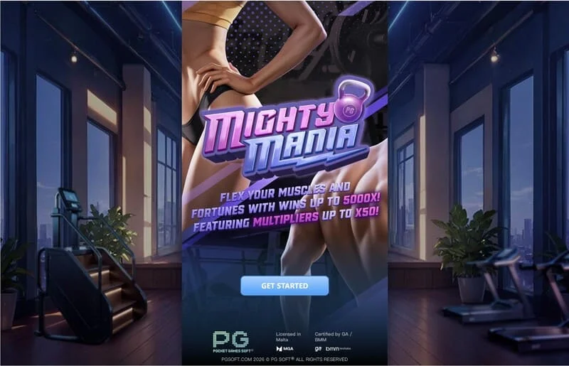 Mighty Mania — meniul principal și ecranul de selecție a mizei